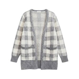 The Nines Cardigan Sweater Womens Small Gray Gingham Plaid Open Front Knit‎